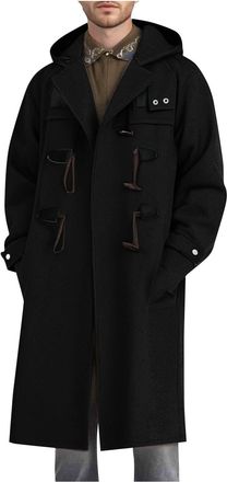 Generic Mens Duffle Coats Smart Casual Wool Coat Winter Knee Length Trench Coat Heavyweight Toggle Overcoats Classic Fit Hooded Outwear Vintage Wool Blend Coa
