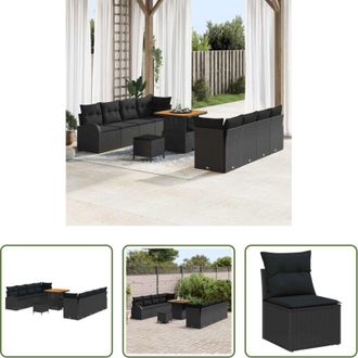 vidaXL Polyrattan - Set Divano da Giardino con cuscino 11 pcs Nero polyrattan