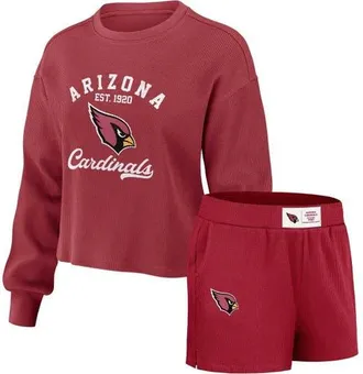 WEAR by Erin Andrews Womens WEAR by Erin Andrews Cardinal Arizona Cardinals Waffle Knit Long Sleeve T-Shirt & Shorts Lounge Set at Nordstrom, Size Xx-Large