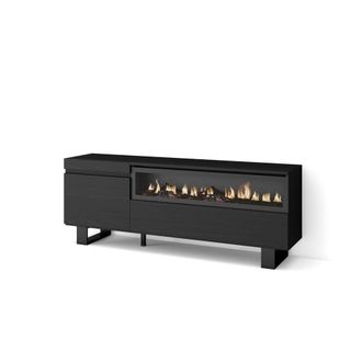 Skraut Home Mueble tv efecto madera negro 150x35x57cm chimenea efecto fuego
