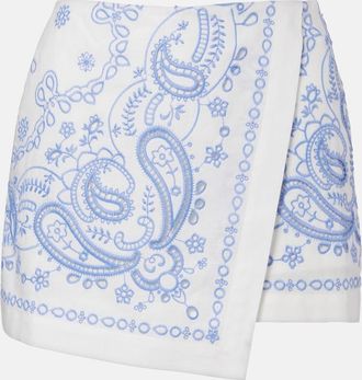 Self Portrait Embroidered linen and cotton skort