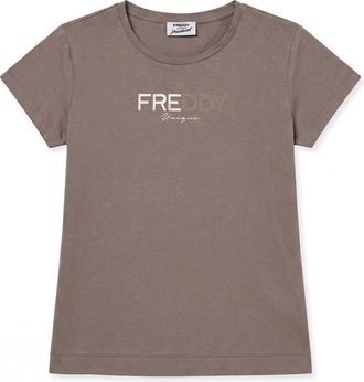 Freddy T-shirt Regular Donna con Logo Stampa Oro e Borchie