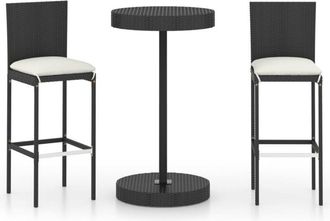 vidaXL 3 Piece Garden Bar Set with Cushions Poly Rattan Black Vidaxl