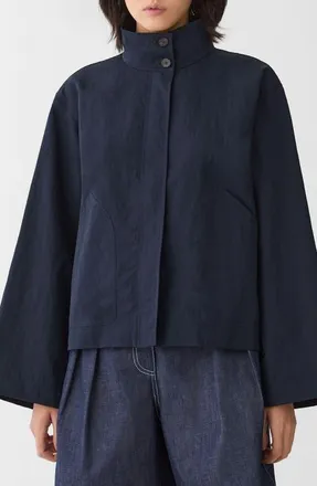 Lafayette 148 New York Calvary Twill Funnel Neck Jacket in Ink at Nordstrom, Size X-Small