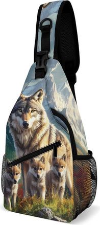 Generic Wolf Family Unisex Shoulder Bags Casual Crossbody Chest Bag Sling Backpack for Hiking Cycling Travel