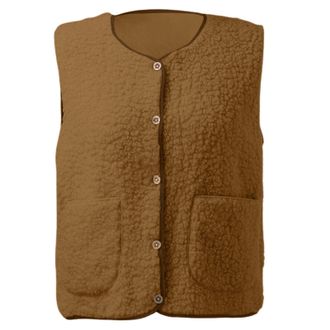 Generic Teddy Gilet for Women UK Sleeveless Short Winter Jackets Fleece Vest Ladies Gilets and Bodywarmers Lightweight Outerwear Vest with Button and Pockets 