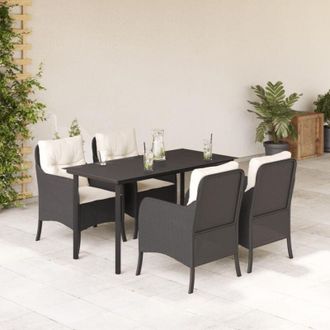 vidaXL Set De Muebles Jard&iacute;n 5 Pzas Con Cojines Rat&aacute;n Sint&eacute;tico Negro Vidaxl