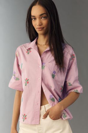 Maeve Mabel Boxy Embroidered Oxford Shirt by Maeve Top