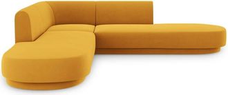 MICADONI Sofá esquinero simétrico 5 plazas de terciopelo amarillo