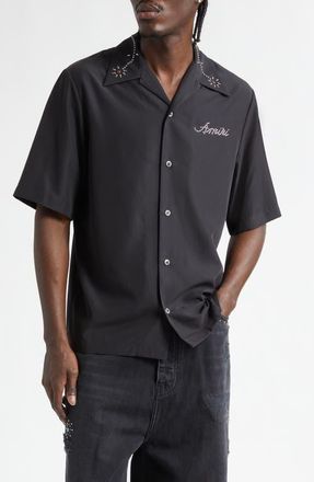 Amiri Studded Camp Shirt in Black at Nordstrom, Size Xxx-Large