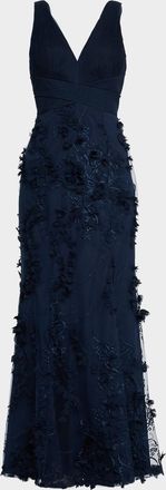 Aidan Mattox Embroidered Floral Applique Gown