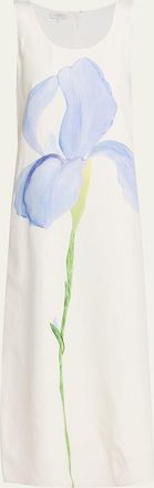 Lafayette 148 New York Sleeveless Flower Silk-Linen Maxi Dress