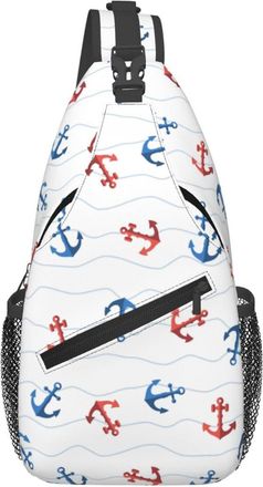 Generic Cute Nautical Marine Red Blue Anchors Shoulder Bag Trendy Chest Bag Anti Theft Backpack For Casual Women Men