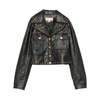 Michael Kors Studded Cropped Jacket - Dames - Leren en Su&egrave;de Jassen - Zwart - L - Leer - Jassen