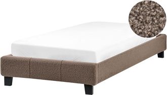Beliani Beliani - Cama Con Somier Minimalista Sin Cabecero Tapizada De Boucl&eacute; Gris Pardo 90 X 200 Cm Roanne