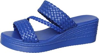 Generic Womens Wedge Platform Espadrilles Slide Sandals Fashion Braided Open Toe Slip On Summer Vacation Beach Shoes (5.5,Blue)