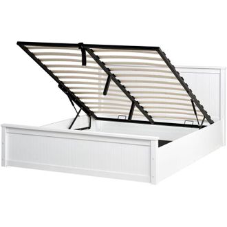 Beliani Letto matrimoniale in legno di pino 160 x 200 cm con telaio sollevabile e contenitore bianco Lambres