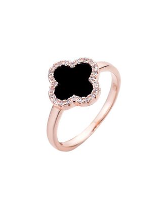 Adornia Adornia 14K Rose Gold Plated Cz Black Halo Clover Ring
