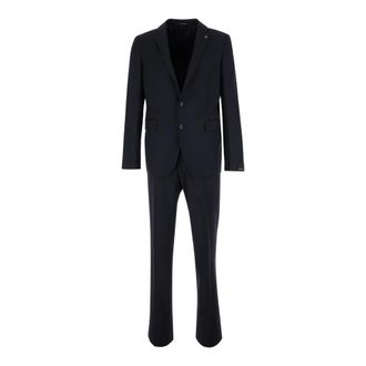 Tagliatore Kostuums, Heren, Zwart, L, Wol, Single-breasted pak met logo-speld