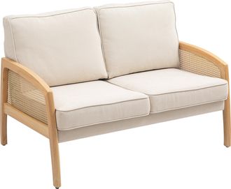 OEM Sof&aacute; De 2 Plazas Tapizado En Chenilla Con 2 Almohadas Lavables Y Reposabrazos De Rat&aacute;n Sint&eacute;tico 123x75x88 Cm Beige
