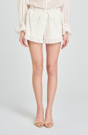 Wayf Helena Eyelet Ruffle Stretch Cotton Shorts in Ivory at Nordstrom, Size X-Large
