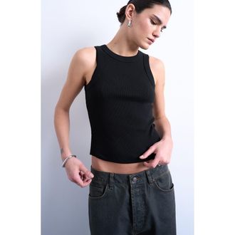 Topshop Rib Tank in Black at Nordstrom, Size X-Small