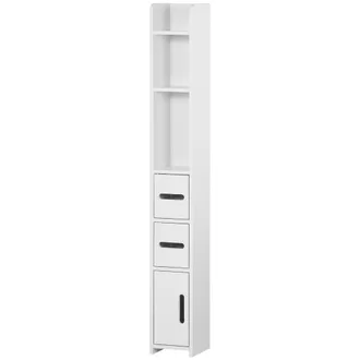 Kleankin Kleankin - Mobile Bagno Alto Con Mensole E Armadietti In Legno Bianco 15x17x120cm