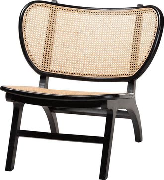 Baxton Studio Brisbane Bohemian Mahogany Wood & Woven Rattan Accent Chair