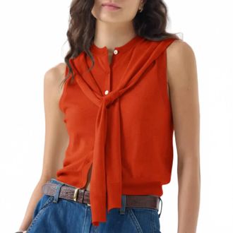 Autumn Cashmere Sleeveless Cardigan Vest In Blood Orange