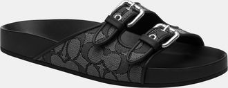 Coach Womens Two Band Buckle Sandal In Signature Jacquard - Black - Size UK 5.5