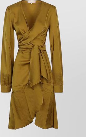 Nouvelle/Silk95Five silk v-neck knotted long-sleeve flared dress