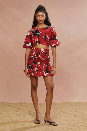 AMUR Penelope Smocked Skirt in Red Bloom at Nordstrom, Size 10