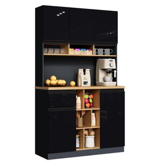 STILVORA Credenza Da Cucina Con Ante, Cassetto, Ripiani Regolabili E Vani Aperti In Mdf 105x45x185 Cm Nero E Naturale