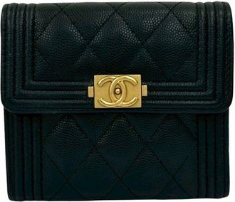 Chanel Black Grained Calfskin Wallet (Tri-Fold) (Pre-Owned)