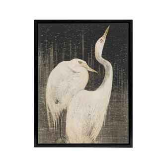 Artery8 Two Egrets in the Snow Framed Canvas Wall Art Print van Hoytema in Grey | Size: W24 x H32