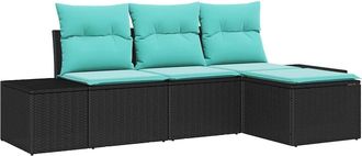 vidaXL Juego De Sof&aacute; 4 Uds. Negro [sint&eacute;tico]: Rattan De Poli&eacute;ster Vidaxl