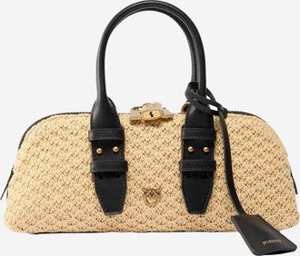 Pinko Pinko Escape Horizontale Bowlingtasche aus Leder und Bast