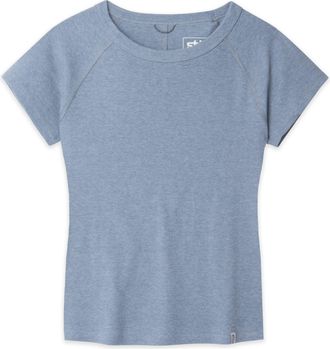 Stio | Womens Essential Ribbed Tee Shirt Short Sleeve, Size Extra Small in Vintage Indigo Heather | Cotton