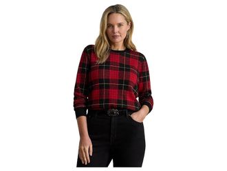 Lauren Ralph Lauren Plus Size Plaid Cotton-Blend Sweater Womens Sweater Black/Red : 2X, Cotton/Modal