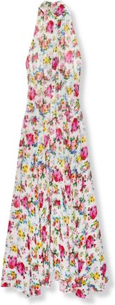 Msgm Lange Jurk van Viscose Georgette met Bloemenprint en Geplooide Rok - Dames - Maxi kleedjes - Veelkleurig - M - Kleedjes