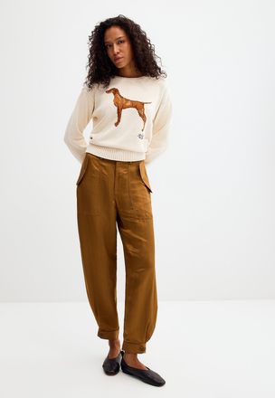 Lauren Ralph Lauren Womens Fitted-ankle satiny pant Fit: Barrel leg, high rise