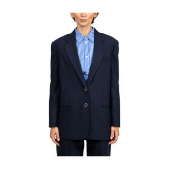 Tela Jassen, Dames, Blauw, S, Wol, Blauwe Wol Single-Breasted Jas