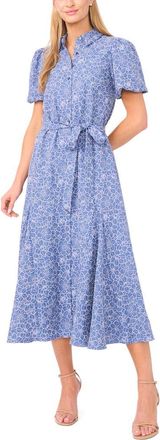 CeCe by Cynthia Steffe Embroidered Floral Chambray Midi Shirtdress in Classic Navy at Nordstrom, Size Xx-Small