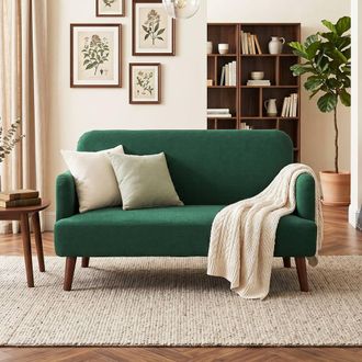 HOMCOM 2 Seater Sofa with 21cm Thick Padding & Wood Legs, Dark Green | Size: 2 Person