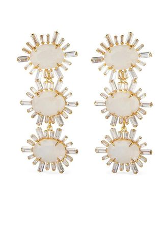 Bounkit moonstone baguette earrings - women - 14k Gold Plated Brass/Moon Stone/quartz - One Size