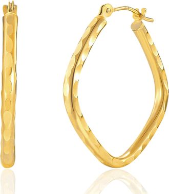 MAX + STONE 14k Solid Yellow Gold Diamond Cut Square Hoop Earrings 14MM to 23MM