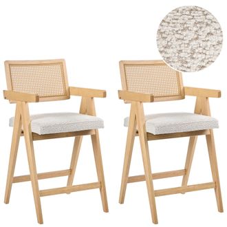 Beliani Conjunto De 2 Sillas De Comedor Retro Estructura De Madera De Caucho Asiento De Boucl&eacute; Comedor Cocina Marr&oacute;n Claro Y Beige Ava
