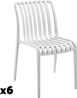 TecTake 6 sillas de jardín resistentes a la intemperie y apilables, blanco