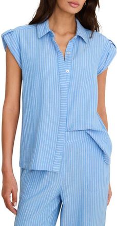 Nic+Zoe Stripe Cotton Blend Button-Up Resort Shirt in Blue Multi at Nordstrom, Size Xx-Large