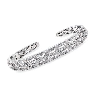 Ross-Simons Diamond Crescent-Motif Cuff Bracelet in Sterling Silver